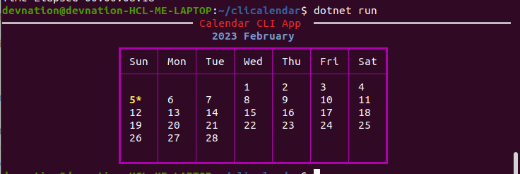 How to create calendar terminal app in .net core