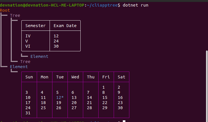 How to create tree based terminal app in .net core